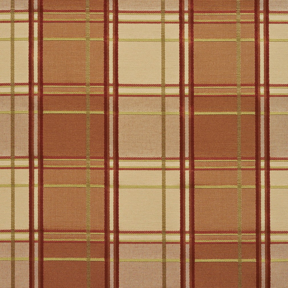 Peach, Green And Wine Multi Color Plaid Silk Look Upholstery Fabric By The Yard 1