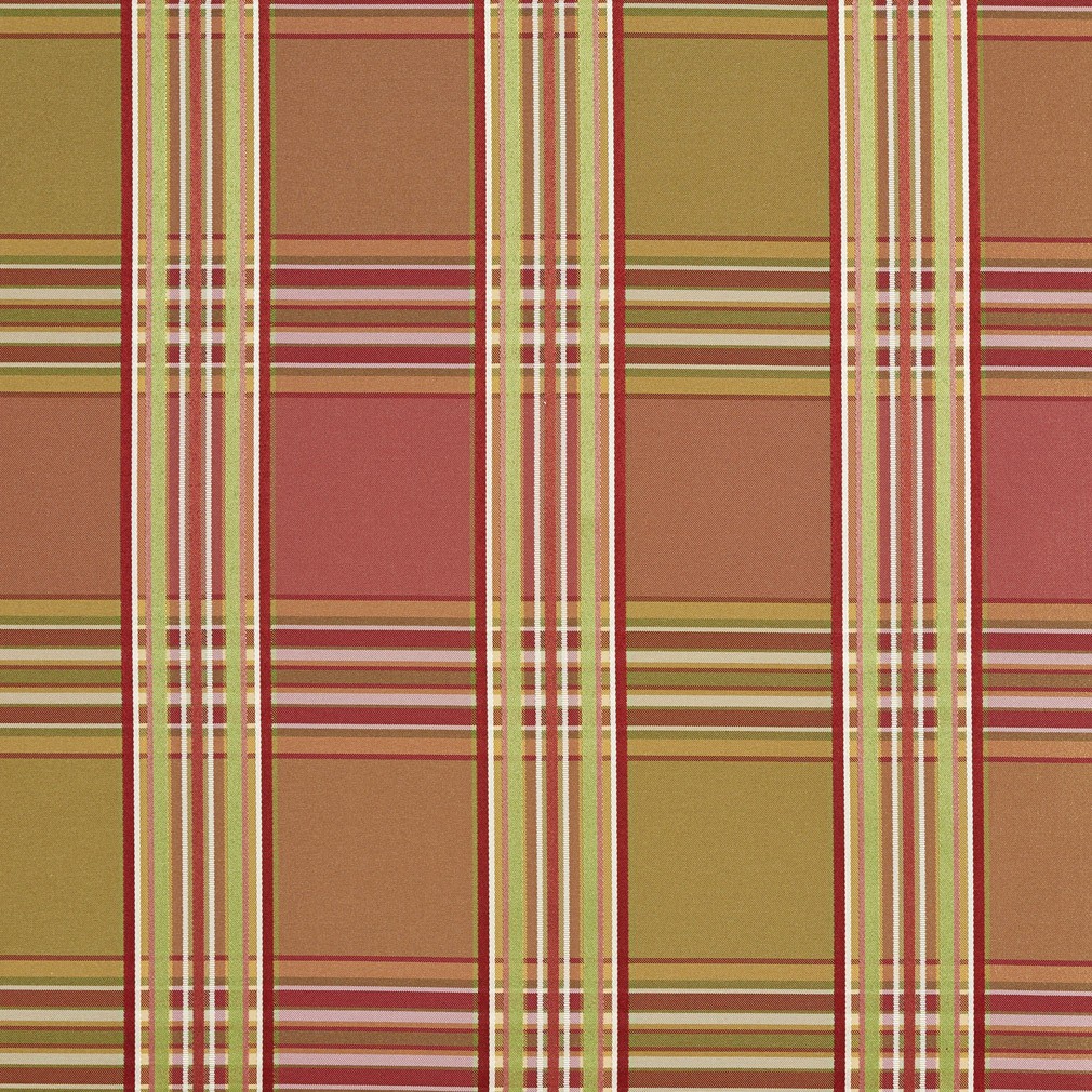 Pink, Peach And Green Shiny Plaid Silk Look Upholstery Fabric By The Yard 1