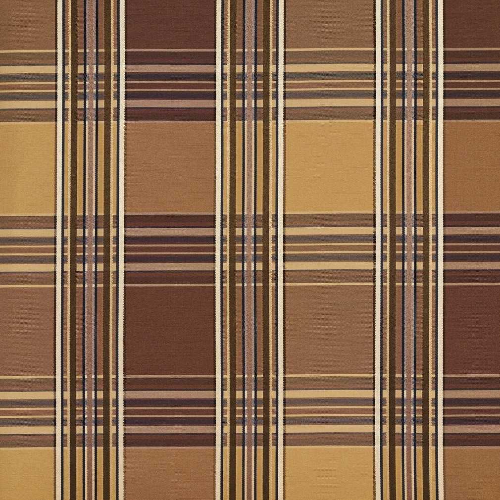 Brown And Gold Shiny Plaid Silk Look Upholstery Fabric By The Yard 1
