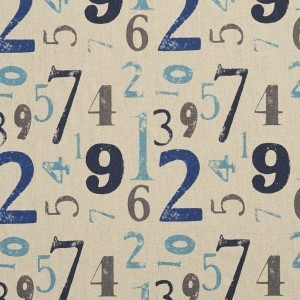 Teal, Blue and Taupe Numbers Novelty Upholstery Fabric By The Yard