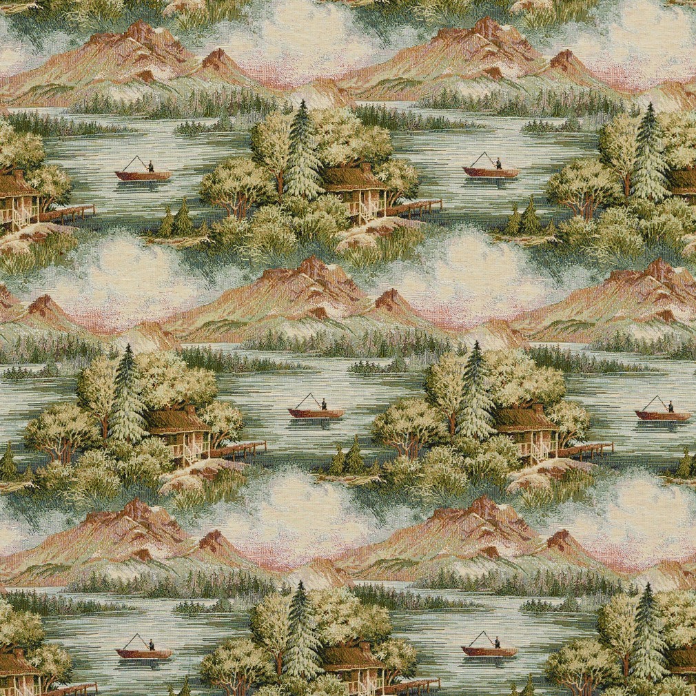 Cabin In The Wilderness Woven Novelty Upholstery Fabric By The Yard 1
