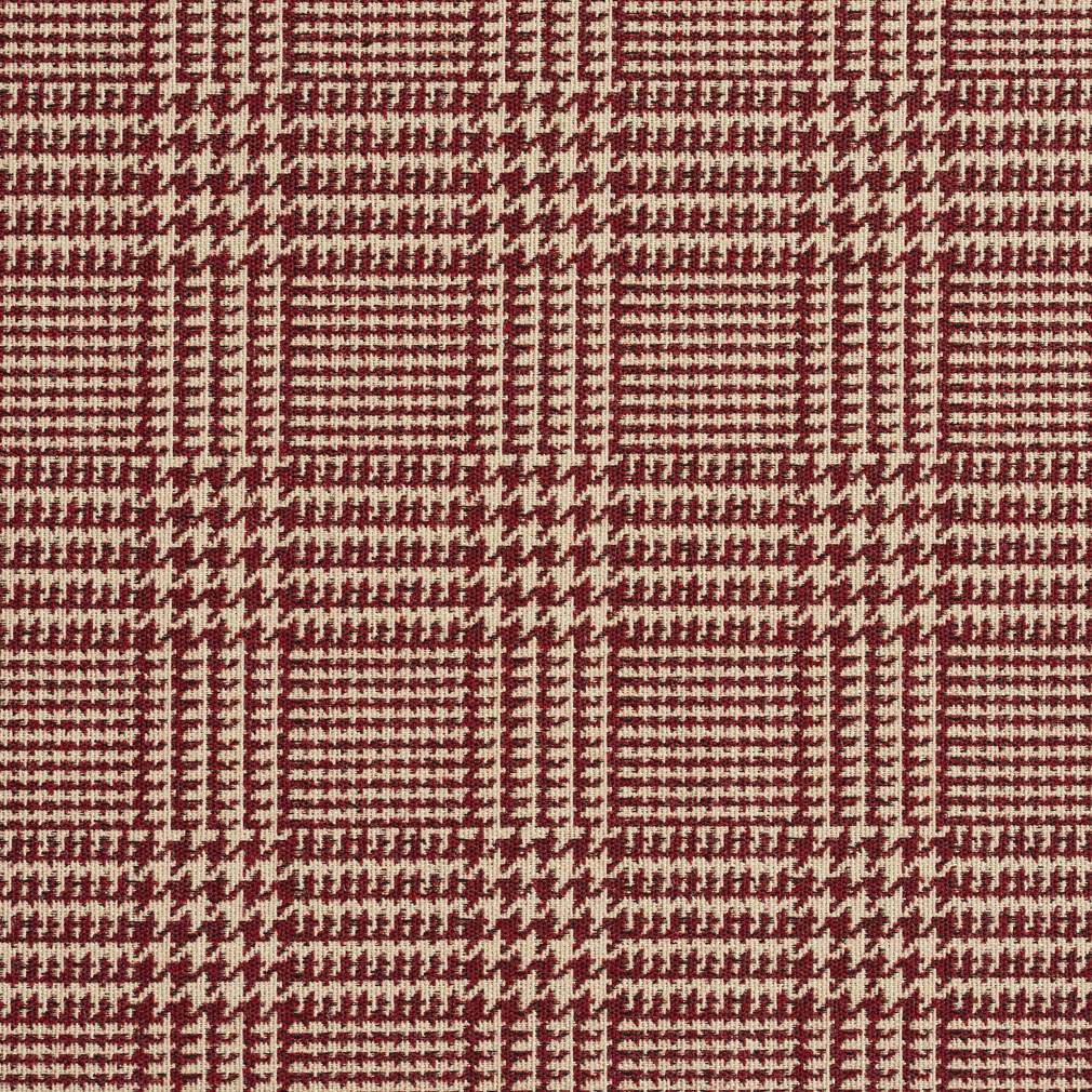 A941 Deep Red and Beige Houndstooth Woven Jacquard Upholstery Fabric