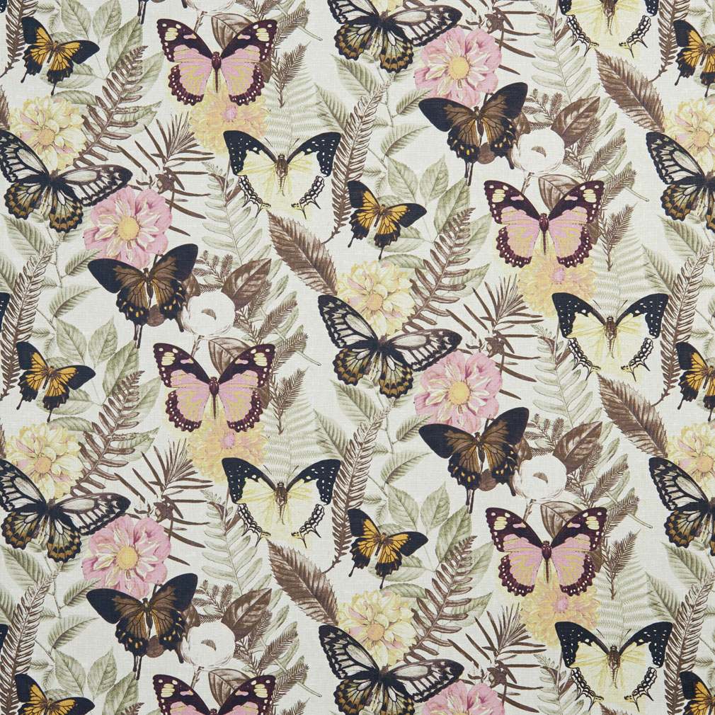 B0470A Brown and Pink Large Butterflies Print Upholstery Fabric