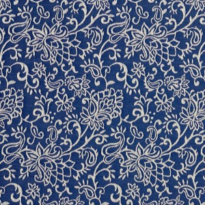Navy Blue, Contemporary Floral Jacquard Woven Upholstery Fabric By The Yard
