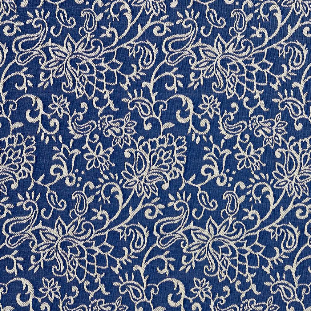 Navy Blue, Contemporary Floral Jacquard Woven Upholstery Fabric By The Yard 1