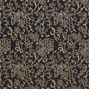 Black, Contemporary Floral Jacquard Woven Upholstery Fabric By The Yard