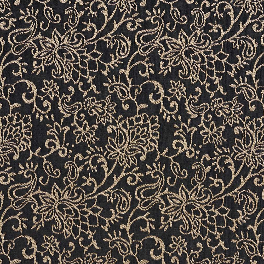 Black, Contemporary Floral Jacquard Woven Upholstery Fabric By The Yard 1