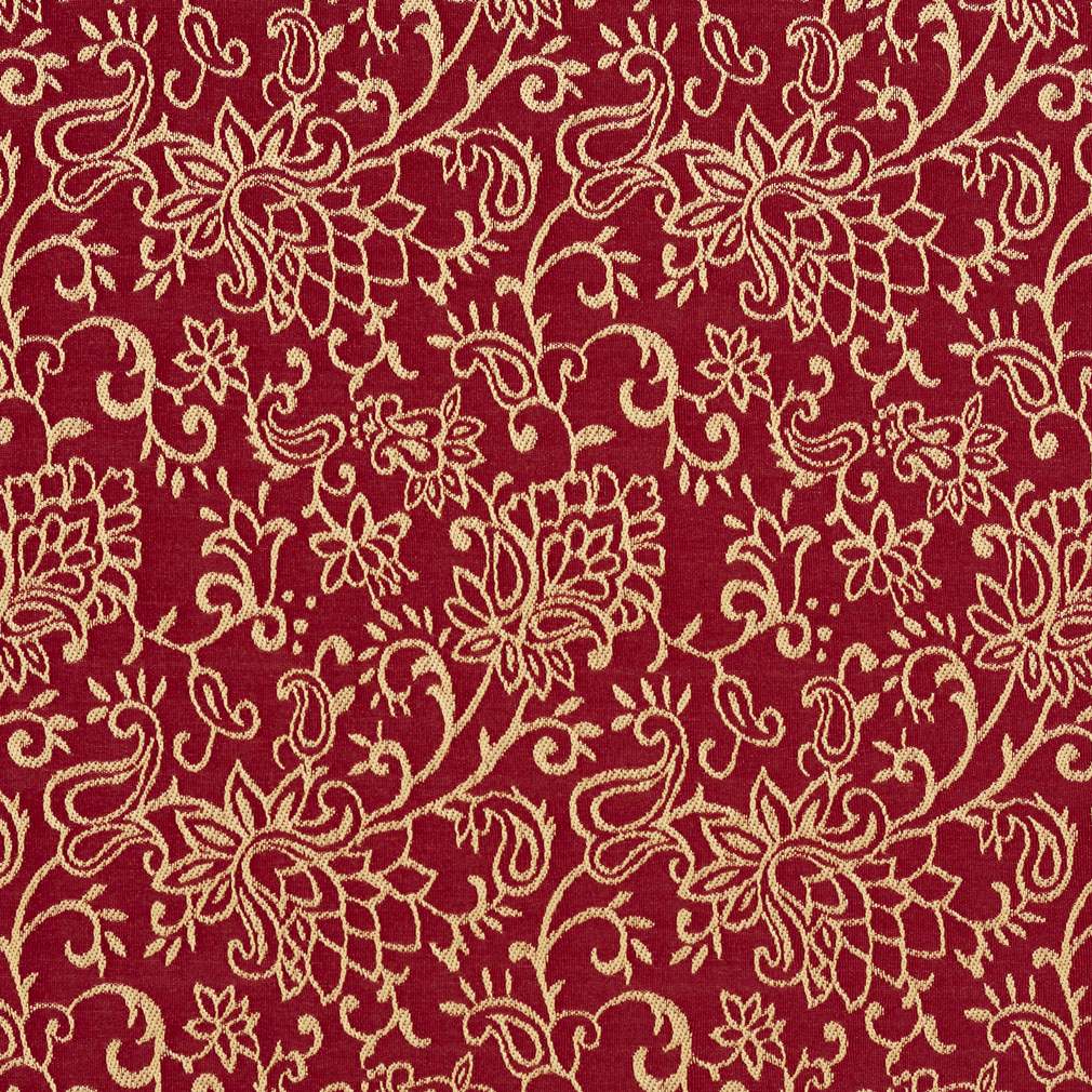 Red, Contemporary Floral Jacquard Woven Upholstery Fabric By The Yard 1