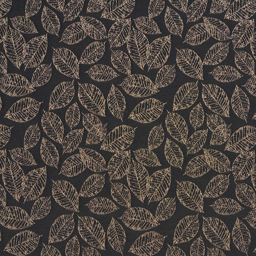 Black, Floral Leaf Jacquard Woven Upholstery Fabric By The Yard 1