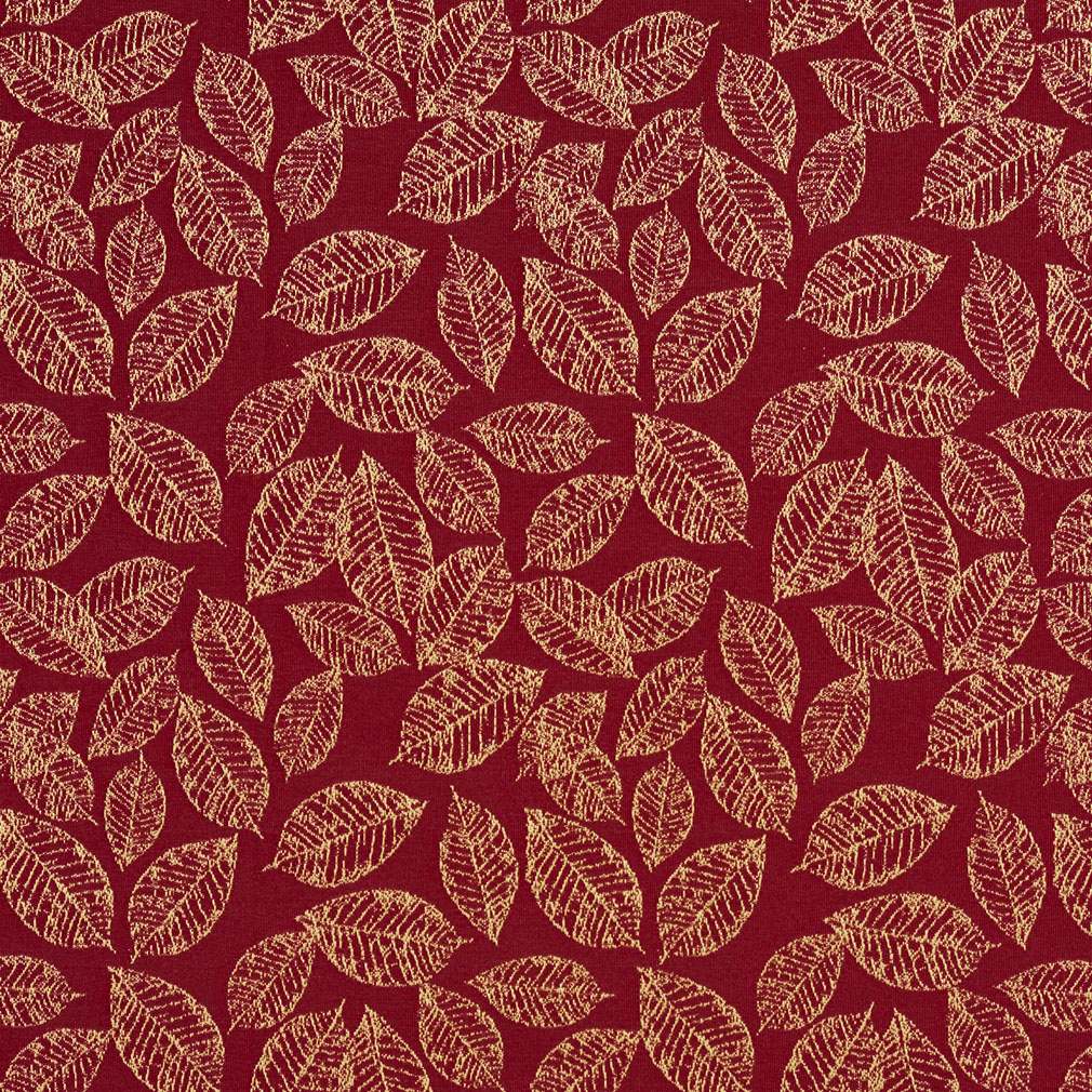 Red, Floral Leaf Jacquard Woven Upholstery Fabric By The Yard 1