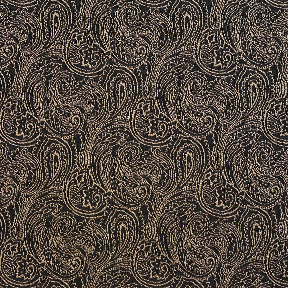 Black, Traditional Paisley Jacquard Woven Upholstery Fabric By The Yard 1
