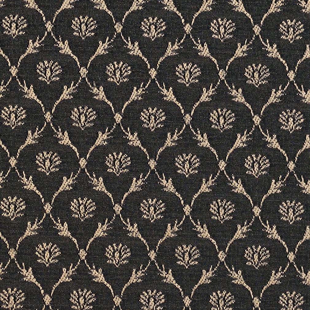 Black, Floral Trellis Jacquard Woven Upholstery Fabric By The Yard 1