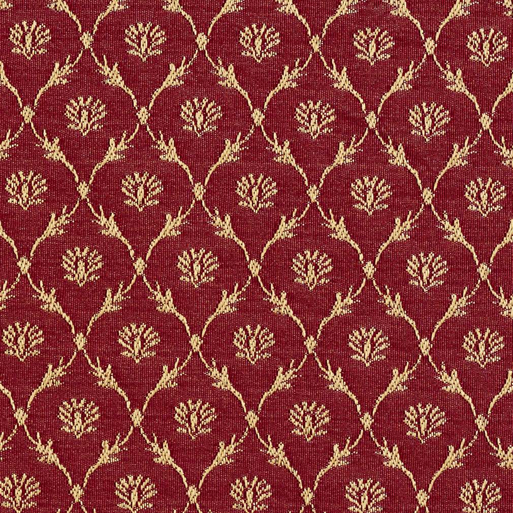 Red, Floral Trellis Jacquard Woven Upholstery Fabric By The Yard 1