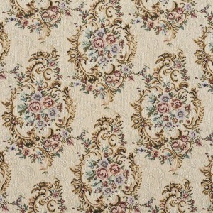 B773 Burgundy, Green And Blue, Floral Tapestry Upholstery Fabric By The Yard