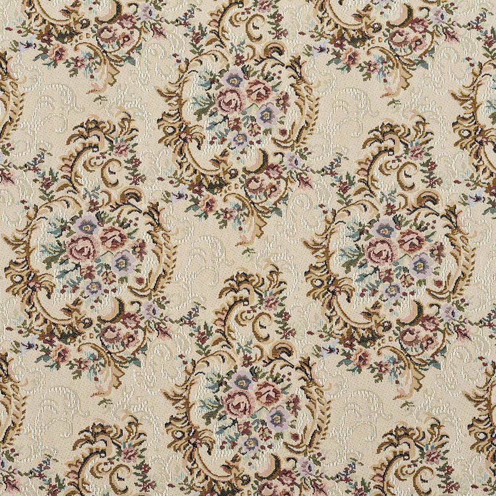 B773 Burgundy, Green And Blue, Floral Tapestry Upholstery Fabric By The Yard 1