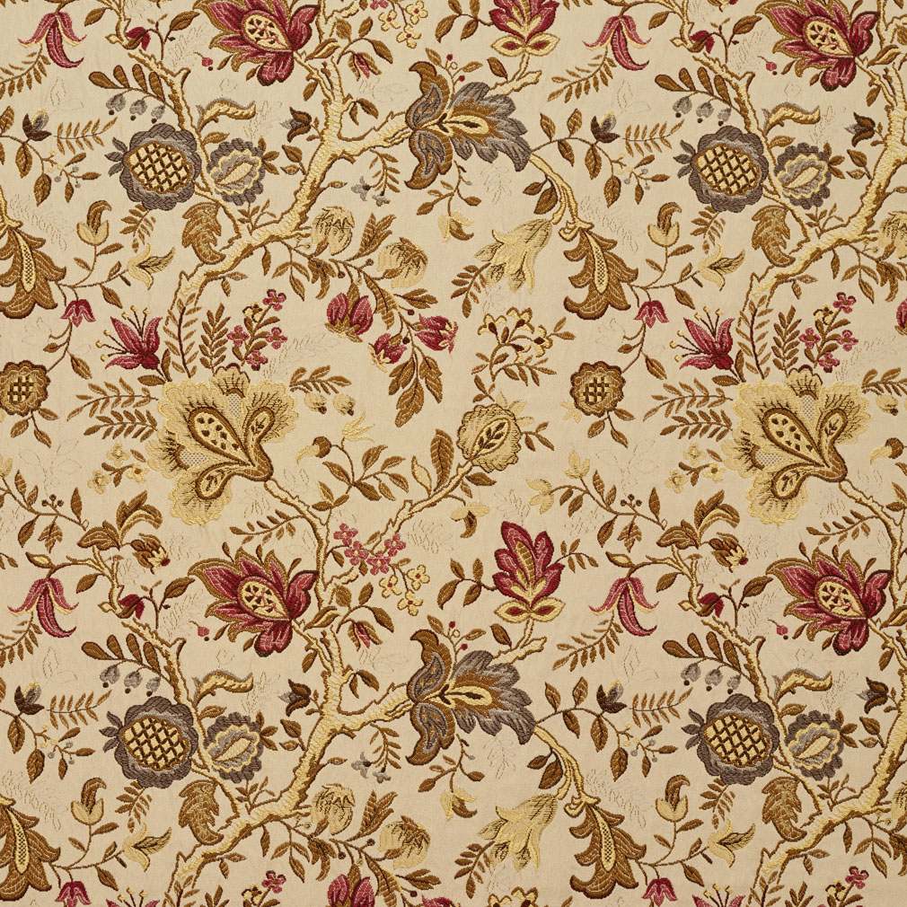 Red, Gold, Beige And Brown Vibrant Leaves Upholstery Grade Fabric By The Yard 1