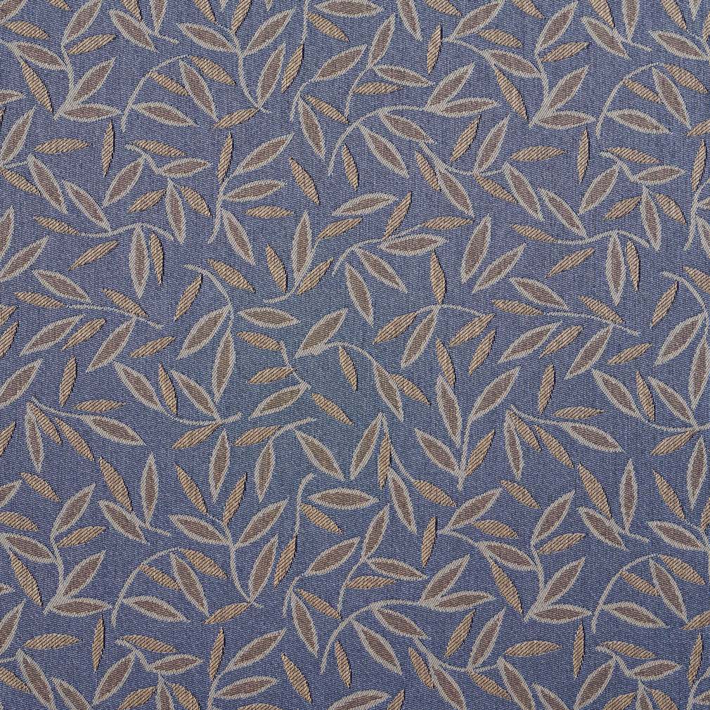 Blue And Brown, Floral Leaf Contract Grade Upholstery Fabric By The Yard 1