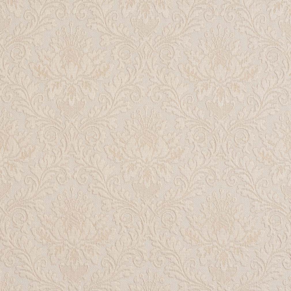 E537 Ivory White, Floral Jacquard Woven Upholstery Grade Fabric By The Yard 1