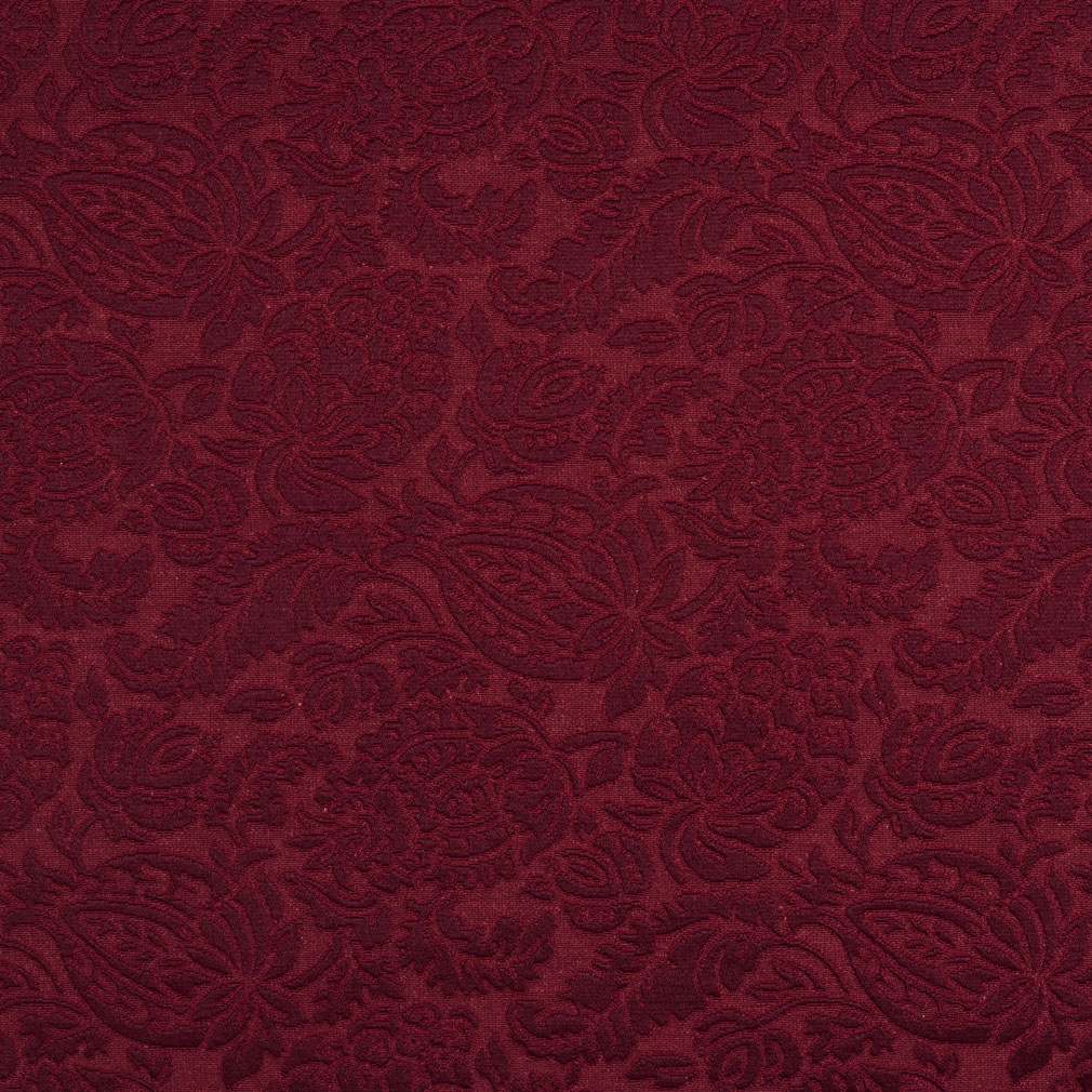 E554 Burgundy, Floral Jacquard Woven Upholstery Grade Fabric By The Yard 1