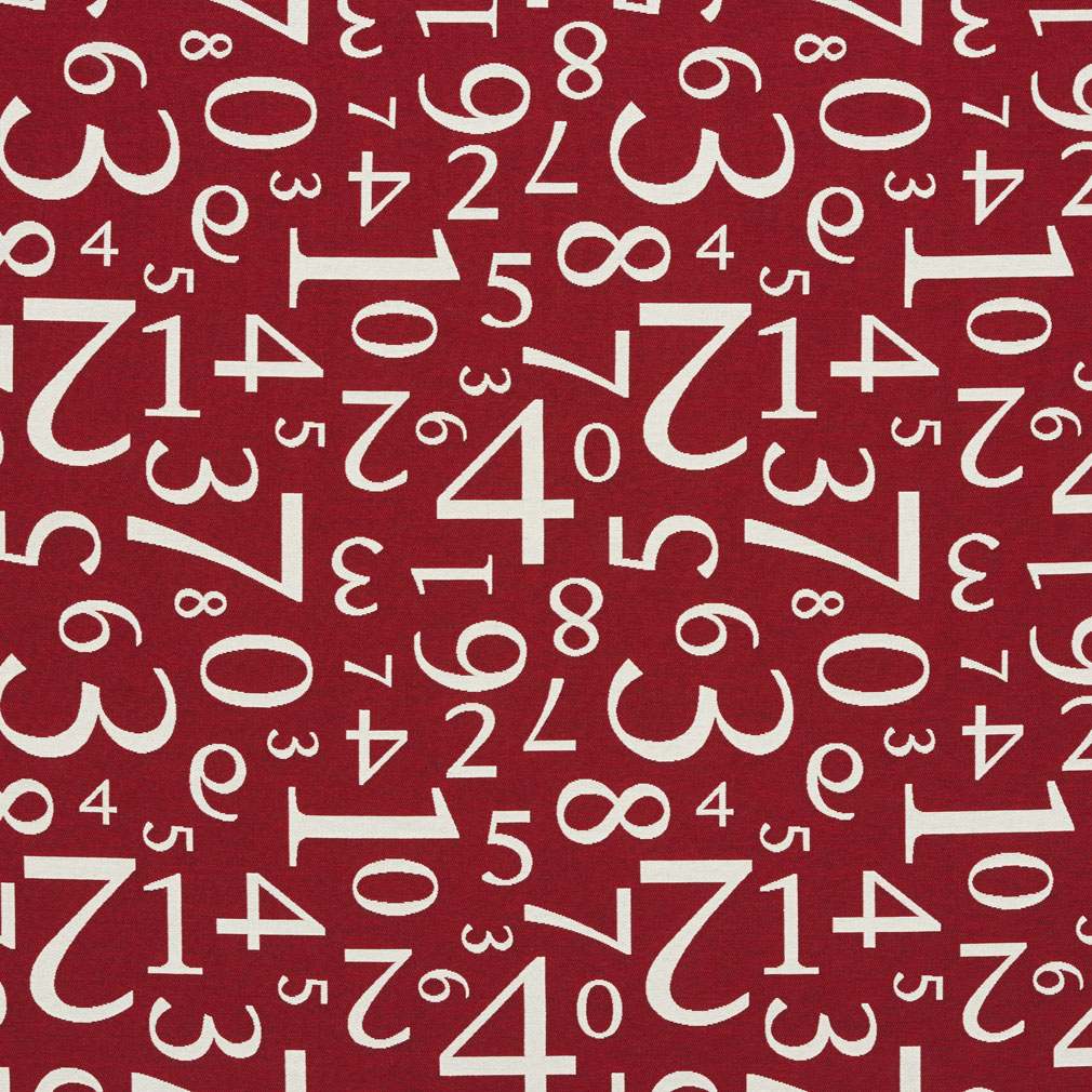 J9000B Red and White Numbers Jacquard Upholstery Fabric