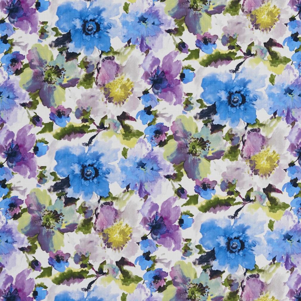 B0460B Purple And Blue Large Floral Patterned Print Upholstery Fabric