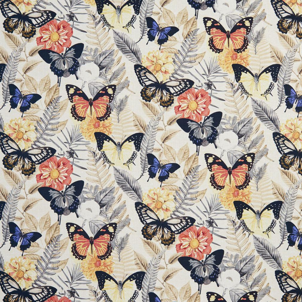 B0470C Red and Blue Large Butterflies Print Upholstery Fabric