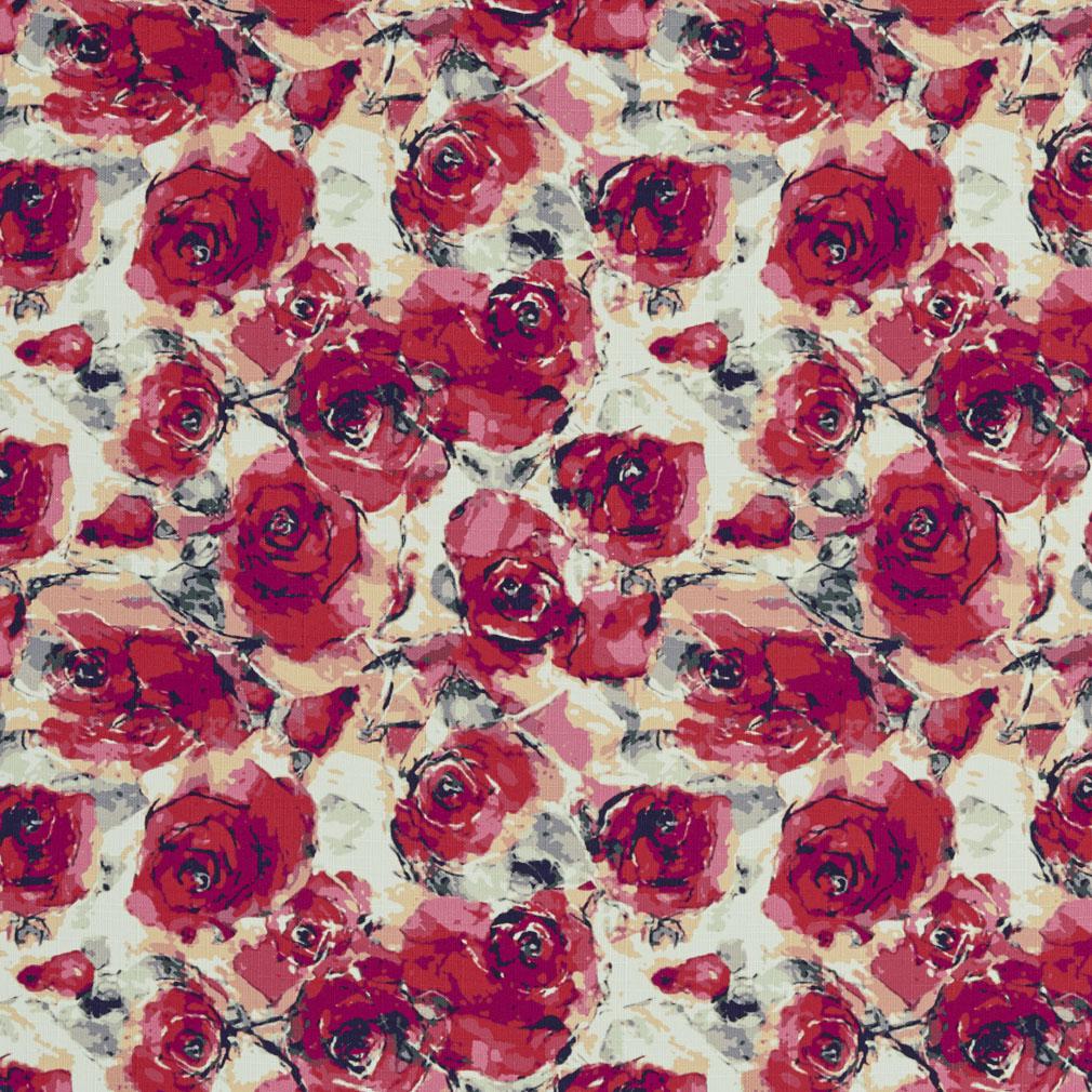 B0480A Red and Purple Roses Print Upholstery Fabric