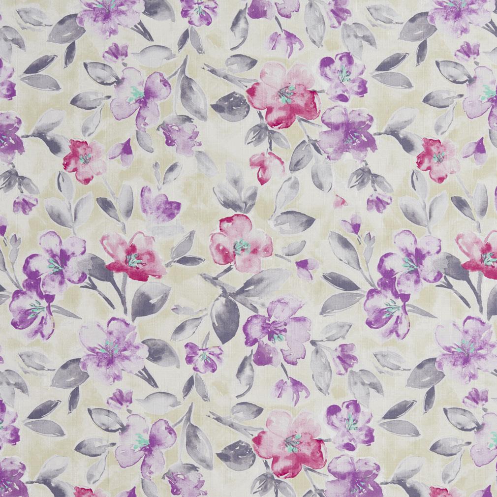 B0500B Grey and Purple Flowers And Leaves Print Upholstery Fabric