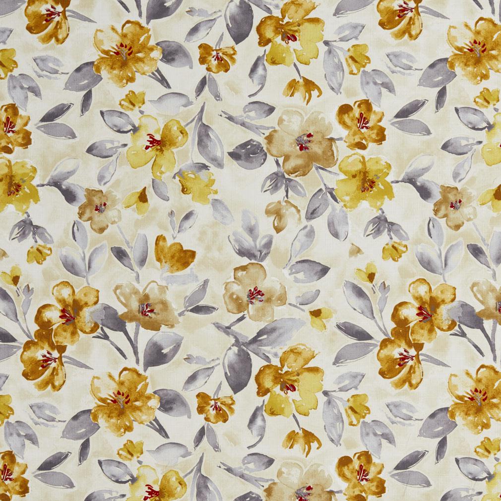 B0500D Gold and Grey Flowers And Leaves Print Upholstery Fabric