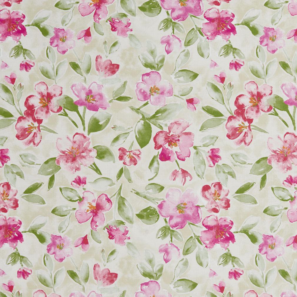 B0500E Pink and Green Flowers And Leaves Print Upholstery Fabric