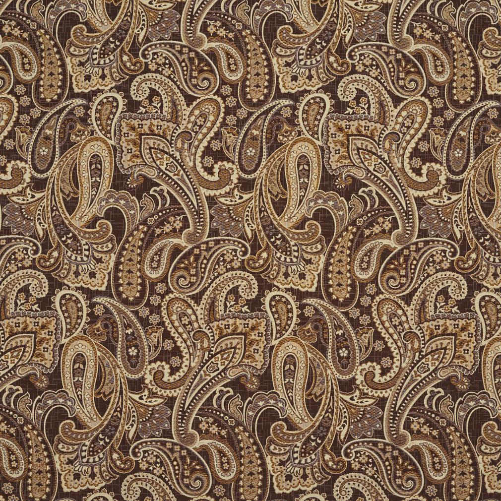 E713 Brown and Brass Woven Paisley Upholstery Fabric