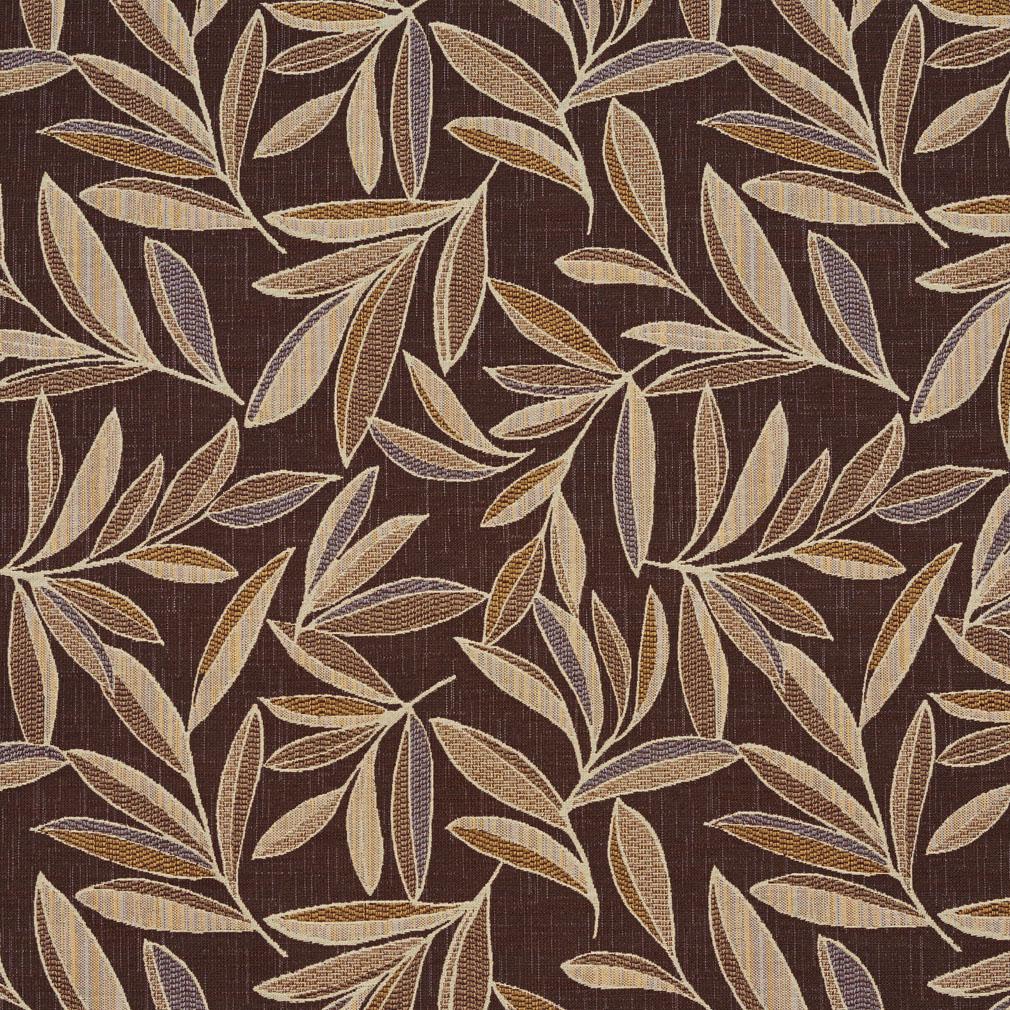 E721 Brown and Gold Woven Colorful Leaves Upholstery Fabric