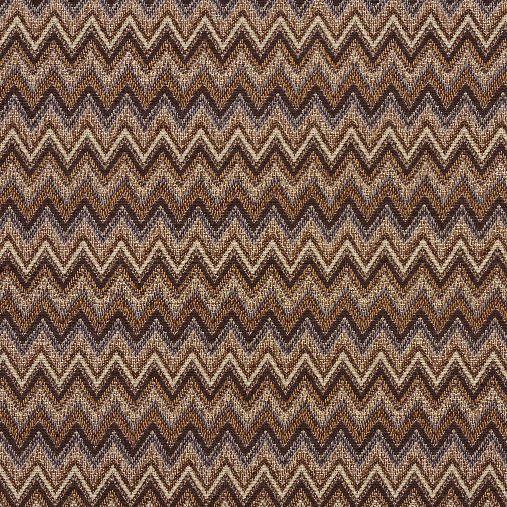 E723 Brown and Gold Woven Chevron Flame Stitch Upholstery Fabric