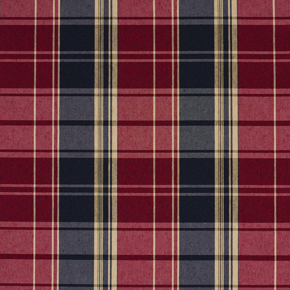 E801 Navy and Red Classic Plaid Jacquard Upholstery Fabric