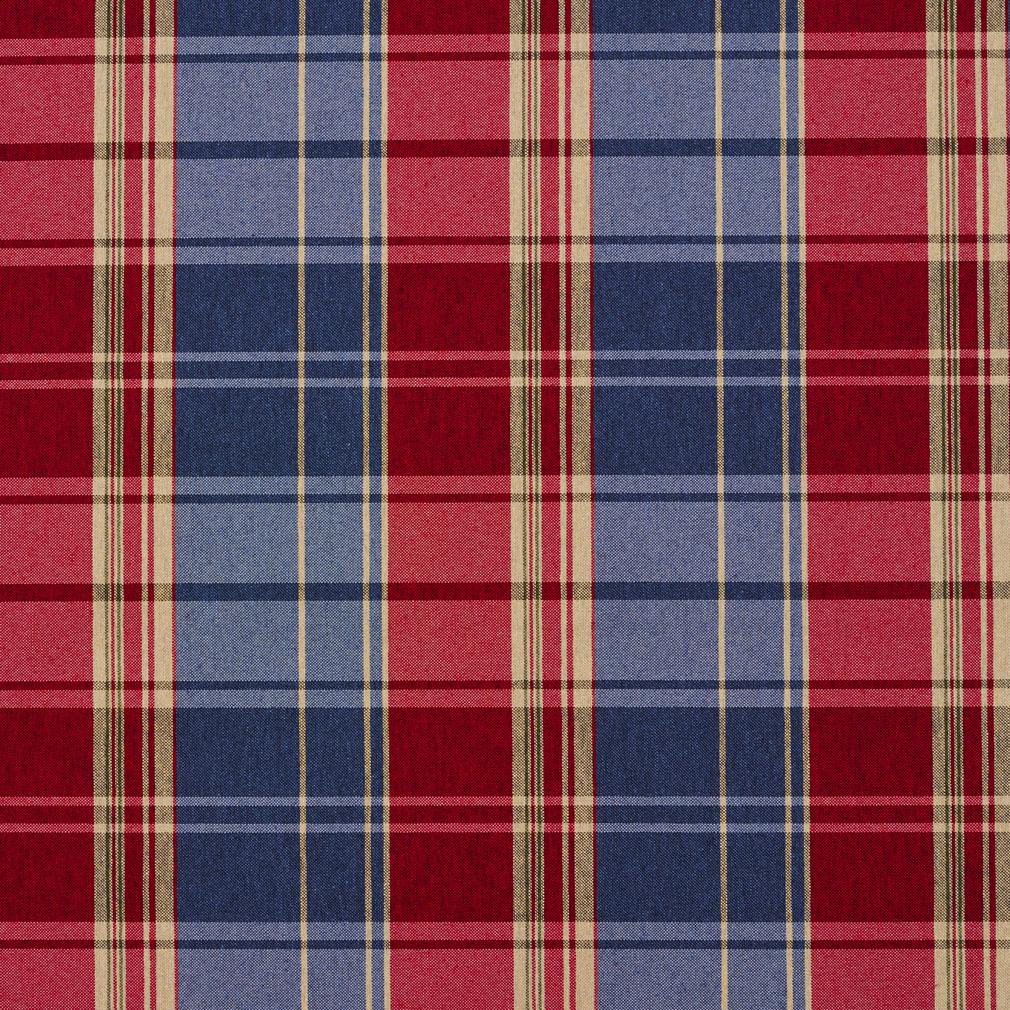 E804 Red and Blue Classic Plaid Jacquard Upholstery Fabric