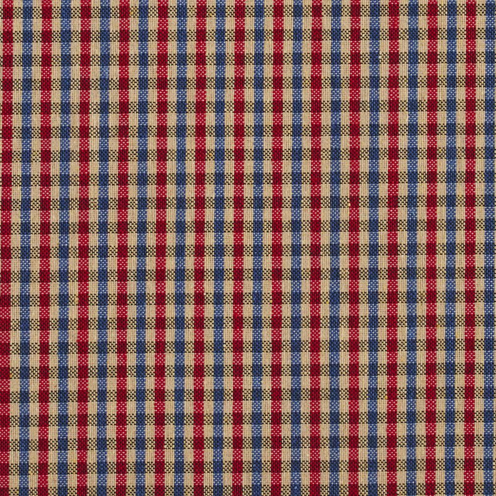 E814 Red and Blue Small Scale Check Jacquard Upholstery Fabric