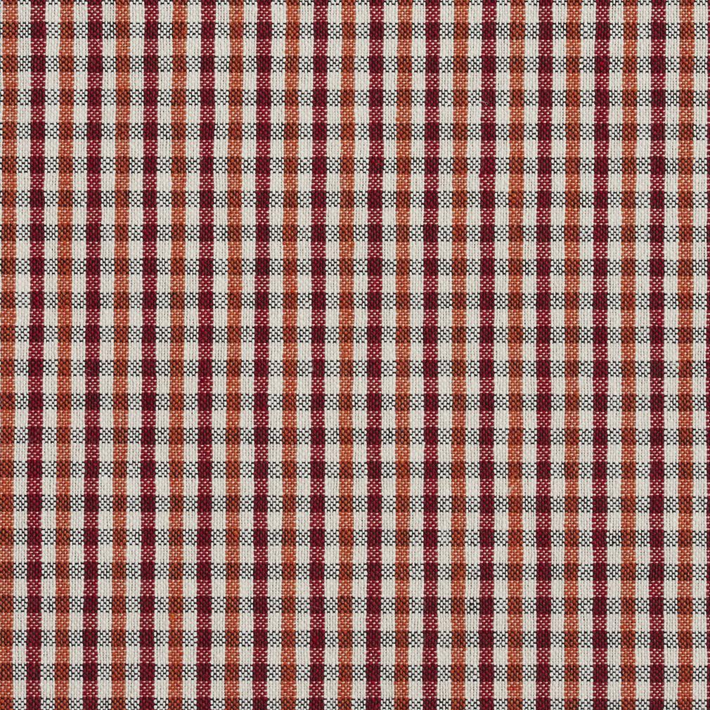 E816 Dark Red and Orange Small Scale Check Jacquard Upholstery Fabric