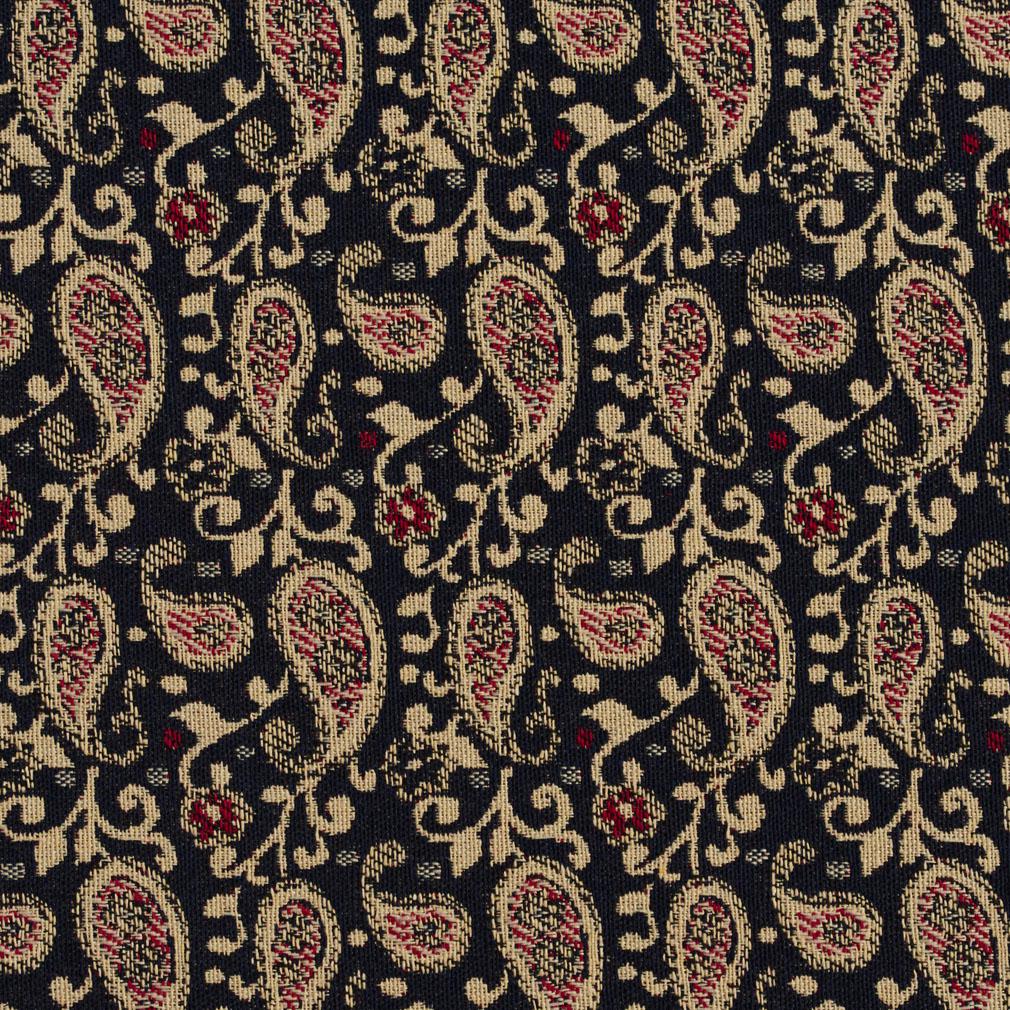 E841 Black and Beige Traditional Paisley Jacquard Upholstery Fabric