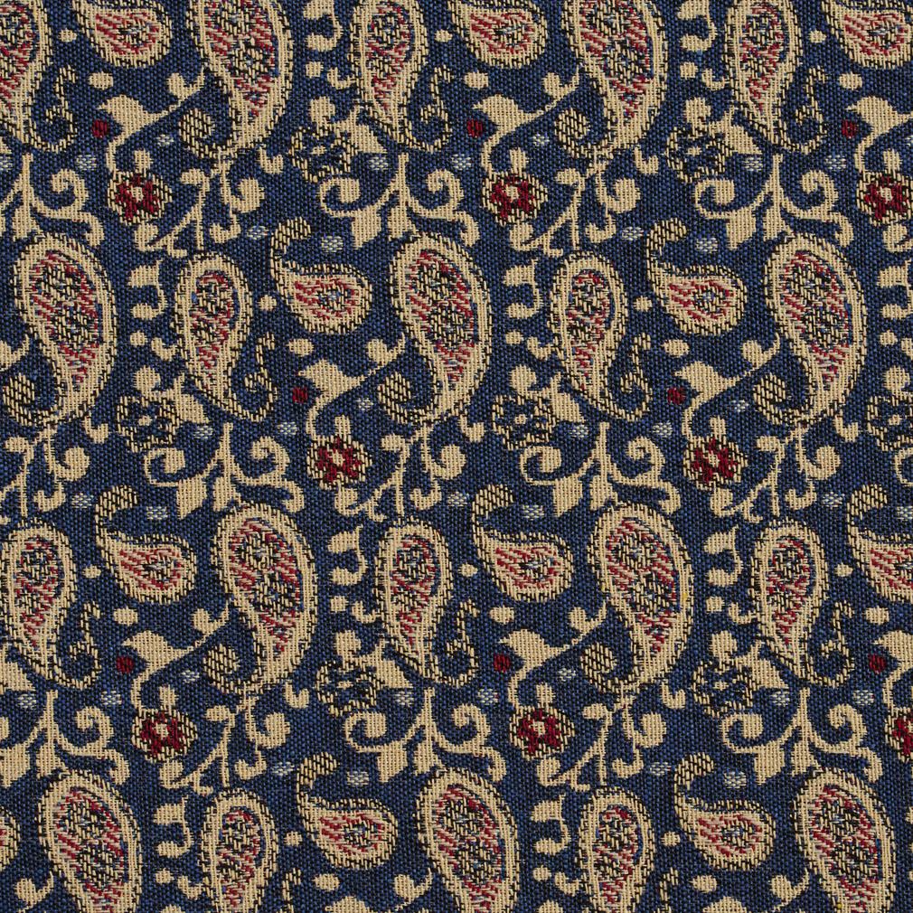 E844 Navy and Beige Traditional Paisley Jacquard Upholstery Fabric