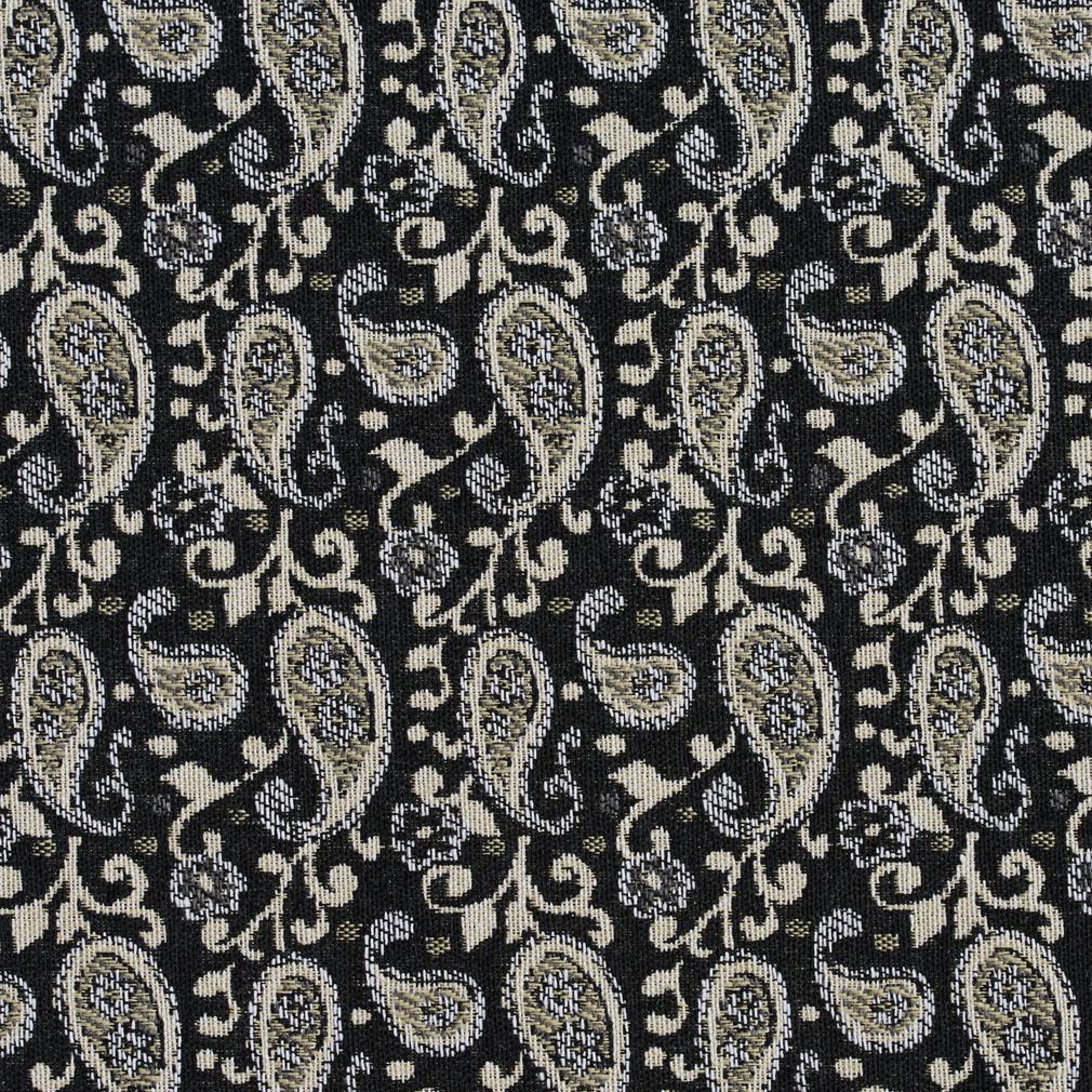 E845 Black and Off-White Traditional Paisley Jacquard Upholstery Fabric