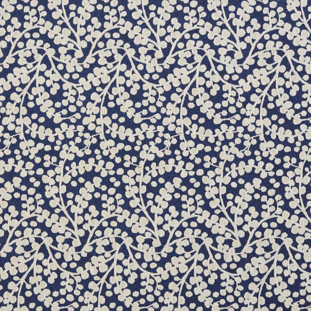 E863 Blue and Off-White Leafy Vines Jacquard Upholstery Fabric