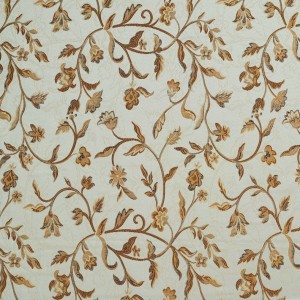 A0011A Light Blue Gold Brown And Ivory Floral Upholstery Fabric