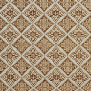 A0012A Light Blue Gold Brown And Ivory Diamond Brocade Upholstery Fabric