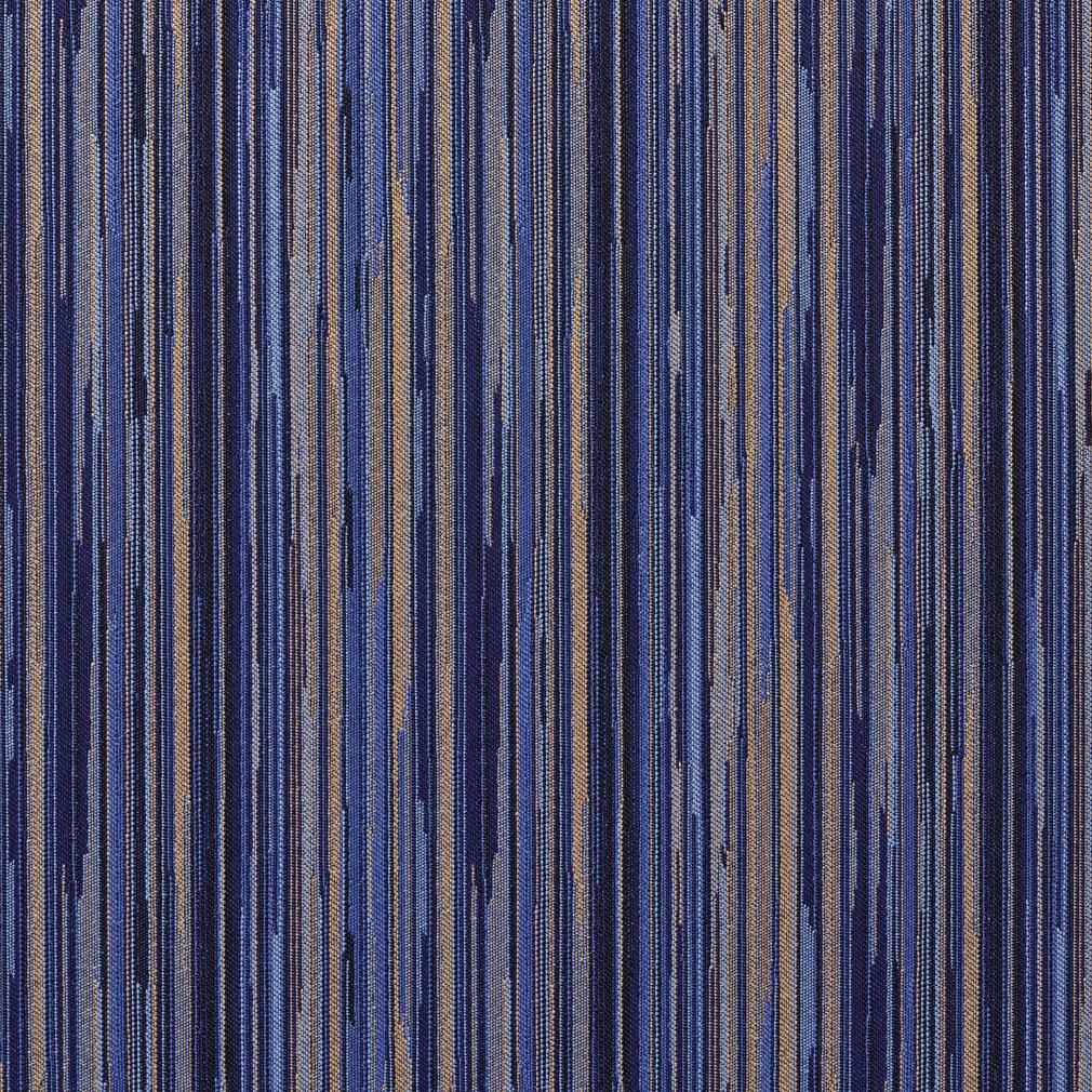 E226 Navy Blue And Gold Abstract Striped Contract Upholstery Fabric