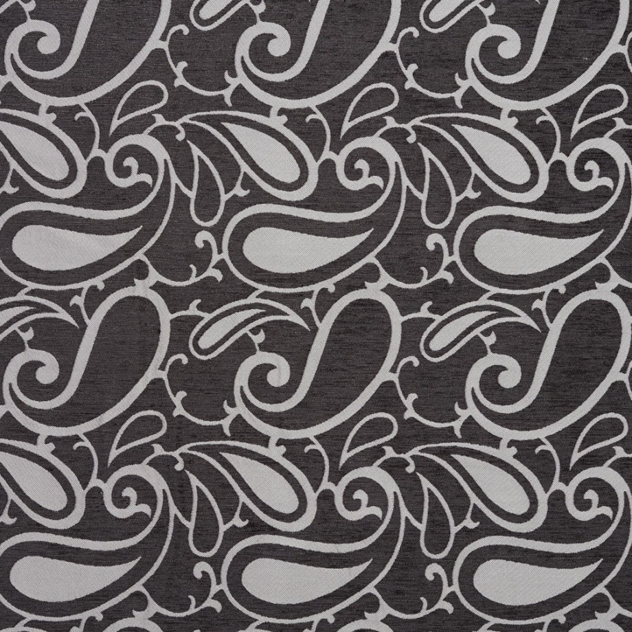 B0800E Black And Silver Woven Paisley Chenille Upholstery Fabric