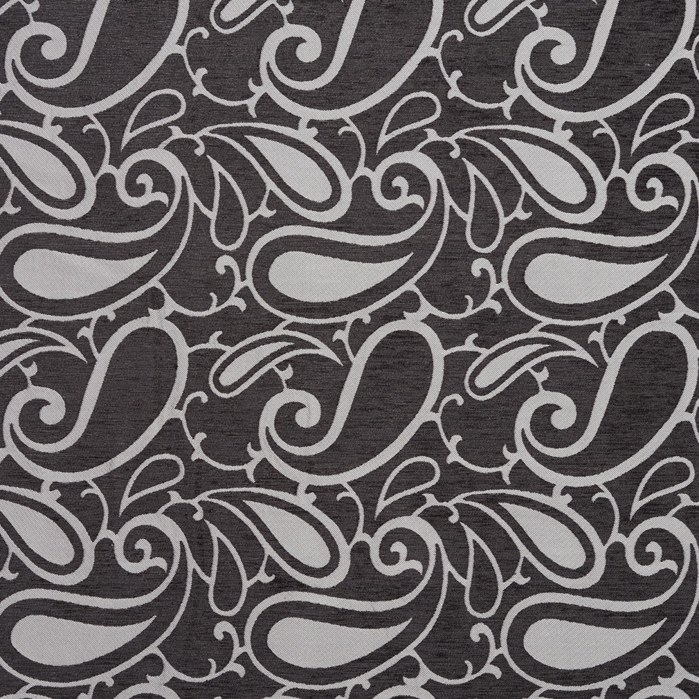 B0800E Black and Silver Woven Paisley Chenille Upholstery Fabric