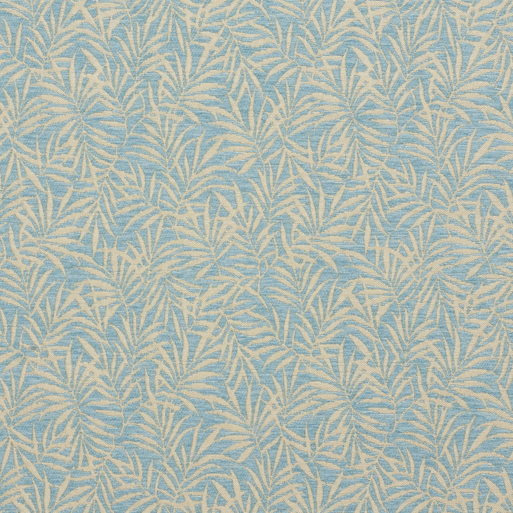 B08B0D Aqua Light Blue Woven Fern Leaves Chenille Upholstery Fabric
