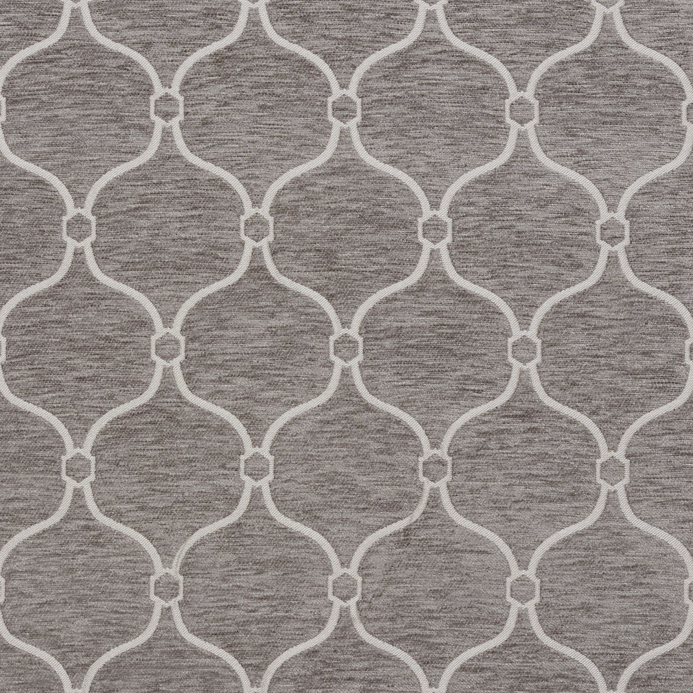 B0830A Grey and Silver Woven Trellis Chenille Upholstery Fabric