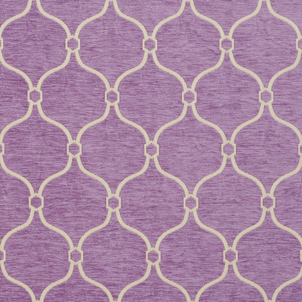 B0830B Purple and Off-White Woven Trellis Chenille Upholstery Fabric