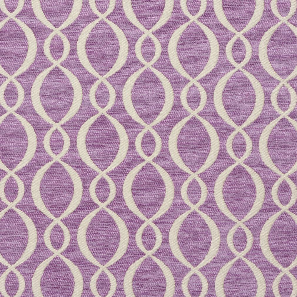 B0860B Purple and Off-White Woven Striped Ovals Chenille Upholstery Fabric